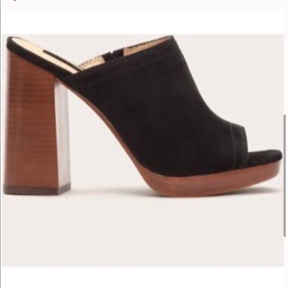 Frye Karissa Mule Women's Suede Block Heel Slide Sandals in Black size 9